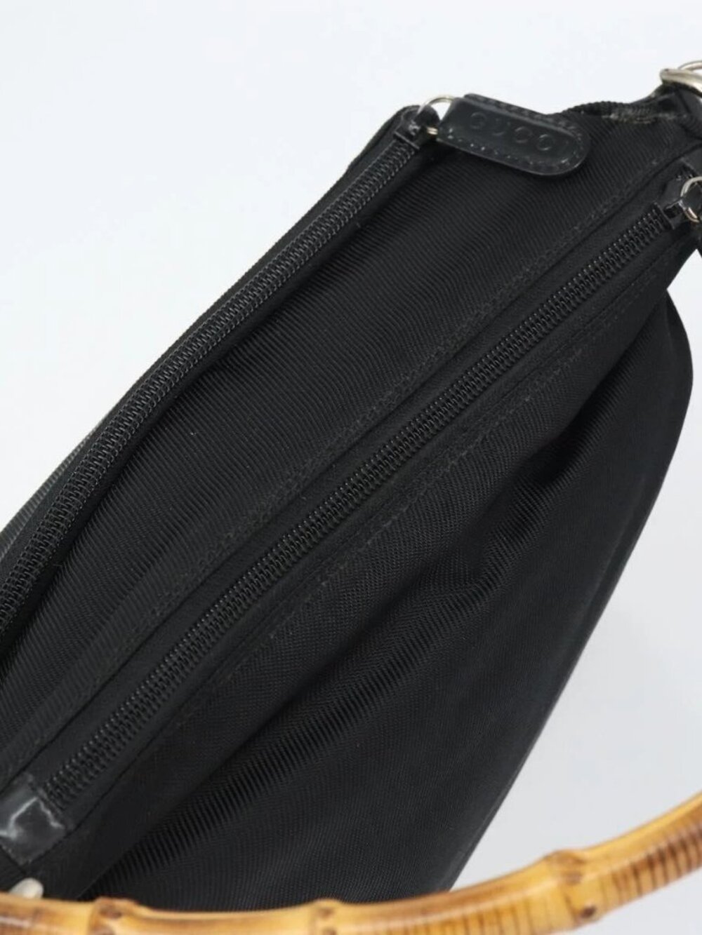 GUCCI Bamboo Hand Bag Nylon Leather Black Silver 000 2404 0509 Auth bs31893 - Picture 6 of 16